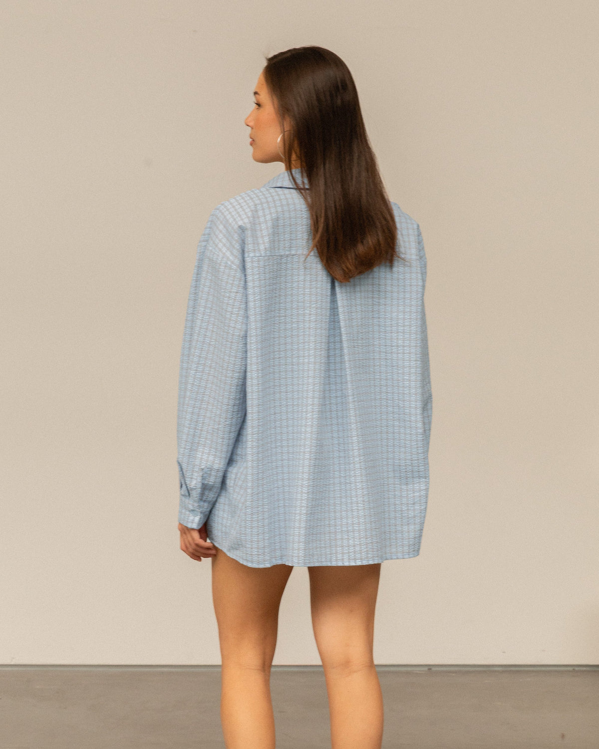 CHECK OVERSIZED BLOUSE LICHTBLAUW