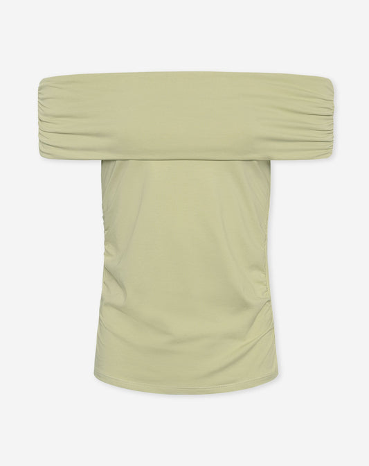 TAMAR DRAPED OFF SHOULDER TOP LICHT OLIJFGROEN