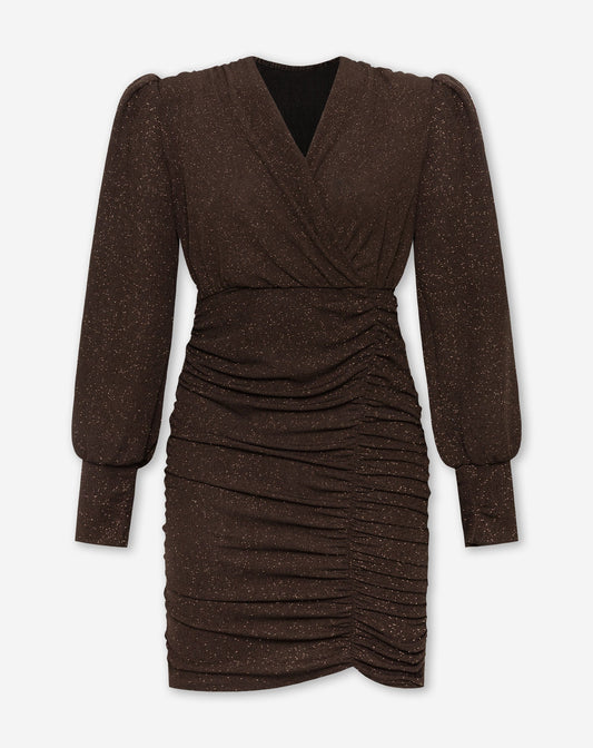 MAE CRINKLE GLITTER DRESS BRUIN