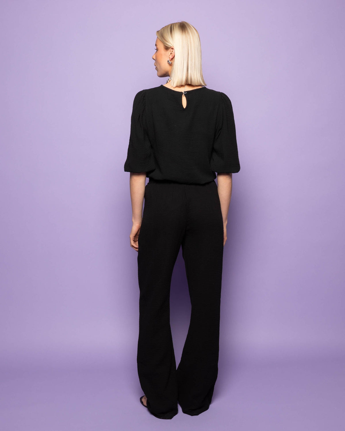 MELODY MOUSSELINE STRAIGHT LEG PANTS TALL ZWART
