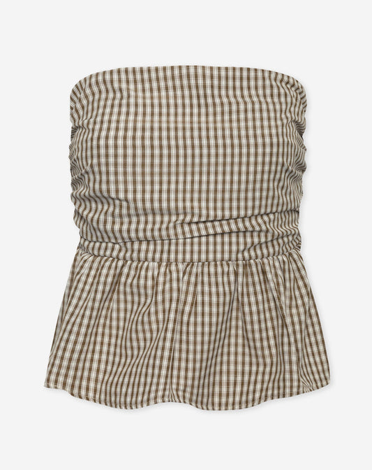LEIA CHECK PEPLUM TOP BRUIN