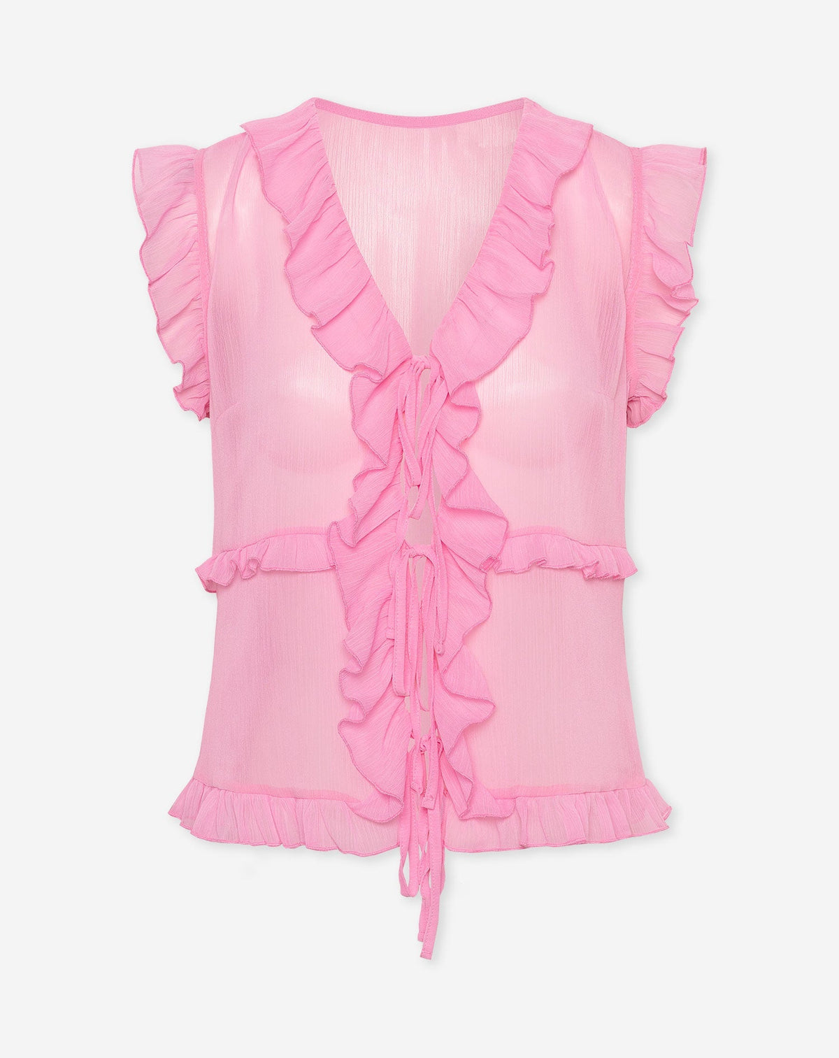 SLEEVELESS CRINKLE RUFFLE TOP ROZE