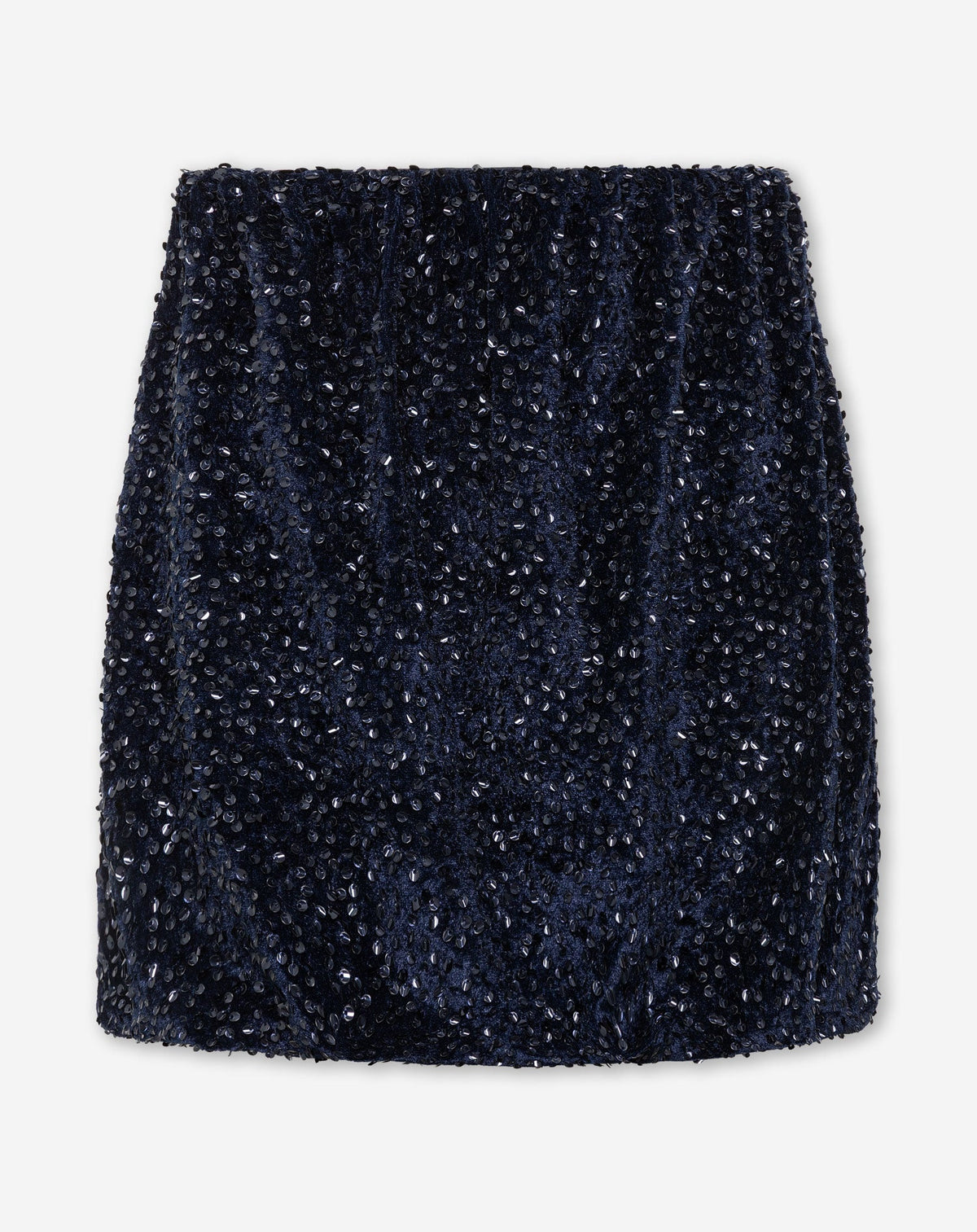 PHOEBE VELVET SEQUINS BUBBLE HEM SKIRT MARINEBLAUW