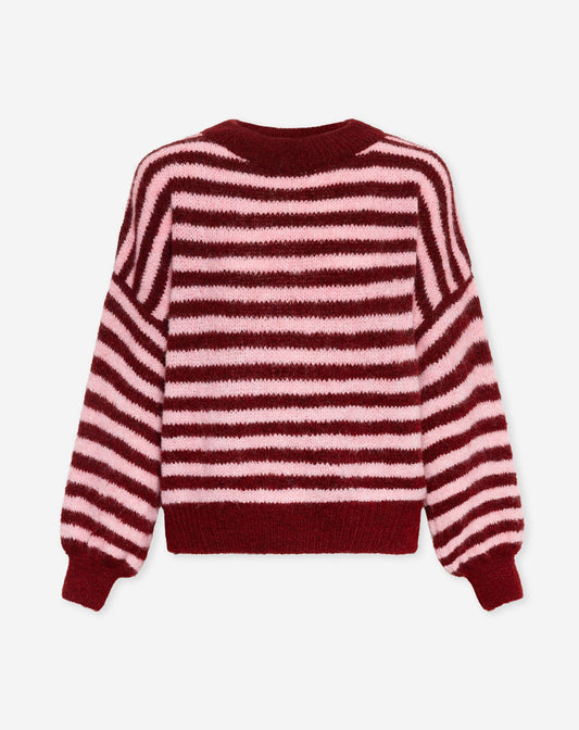 FLUFFY STRIPE KNIT BURGUNDY
