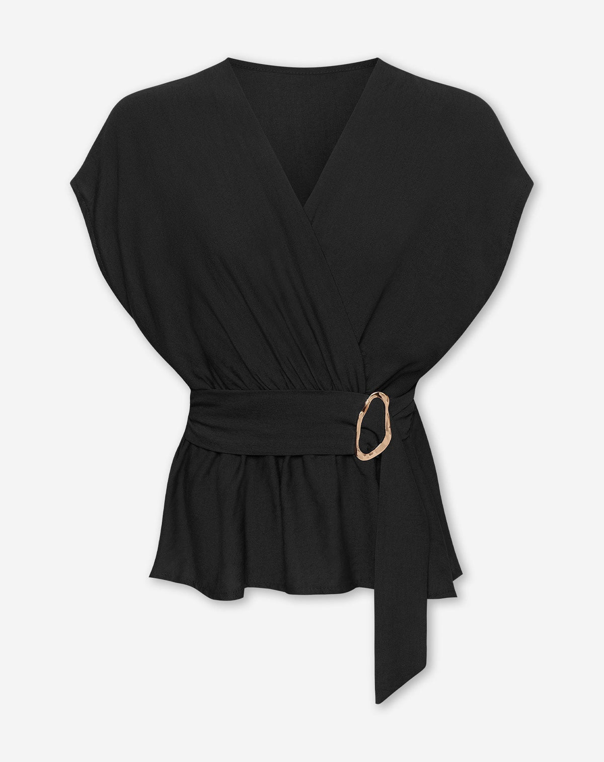 ZAYA VISCOSE BUCKLE TOP ZWART