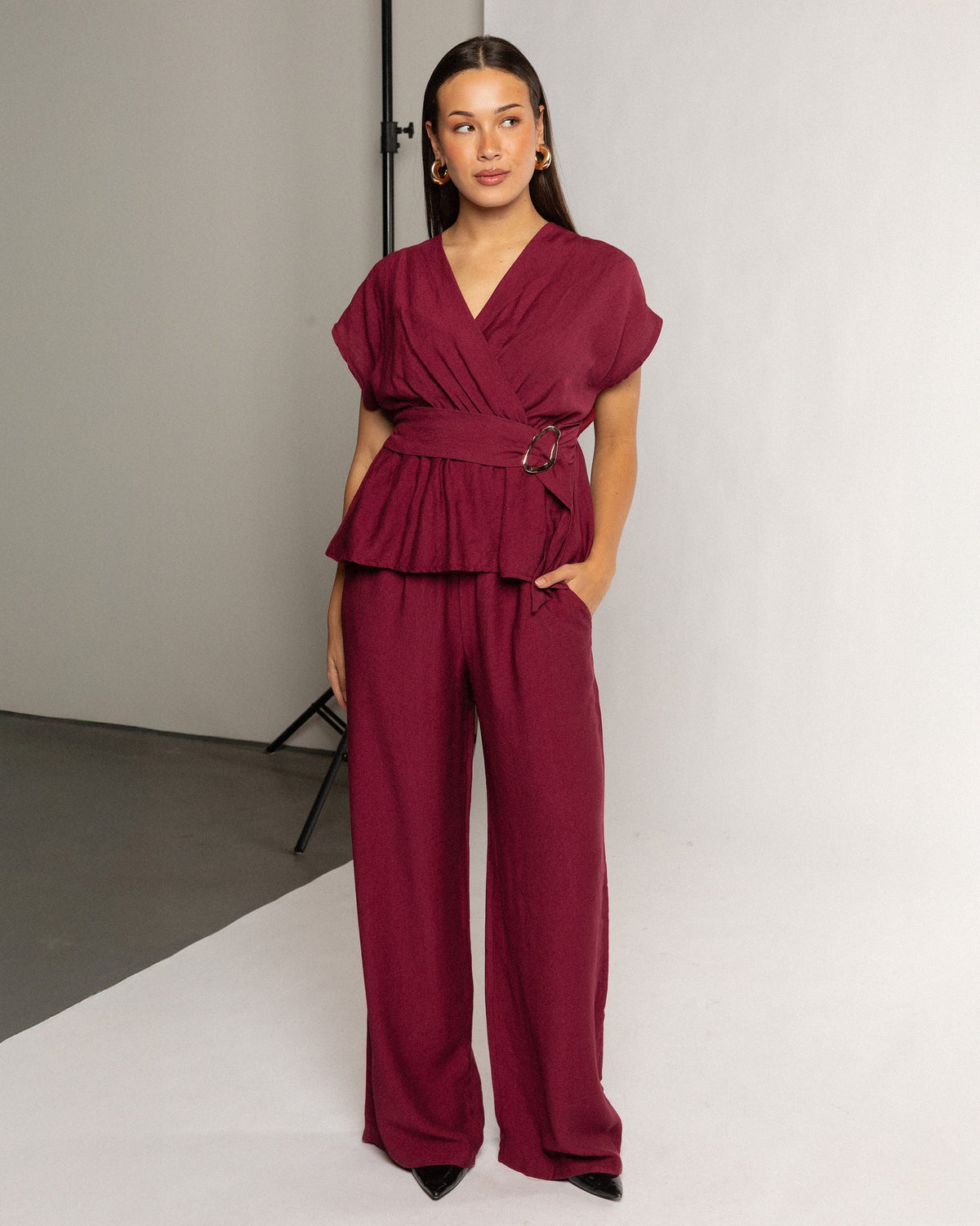 ZAYA VISCOSE STRAIGHT LEG PANTS TALL BURGUNDY