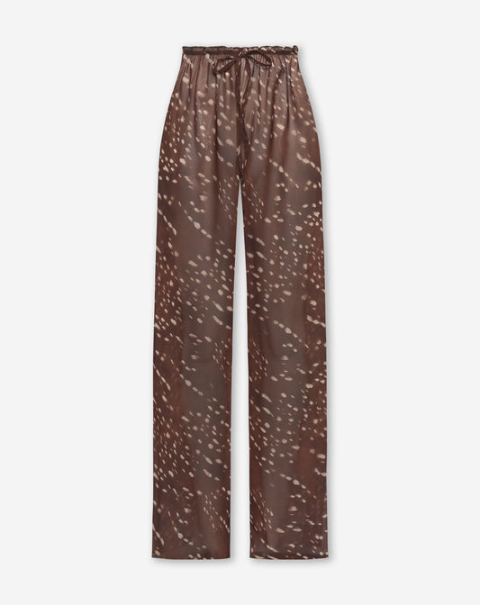 DEER PRINT CHIFFON STRAIGHT LEG PANTS BRUIN
