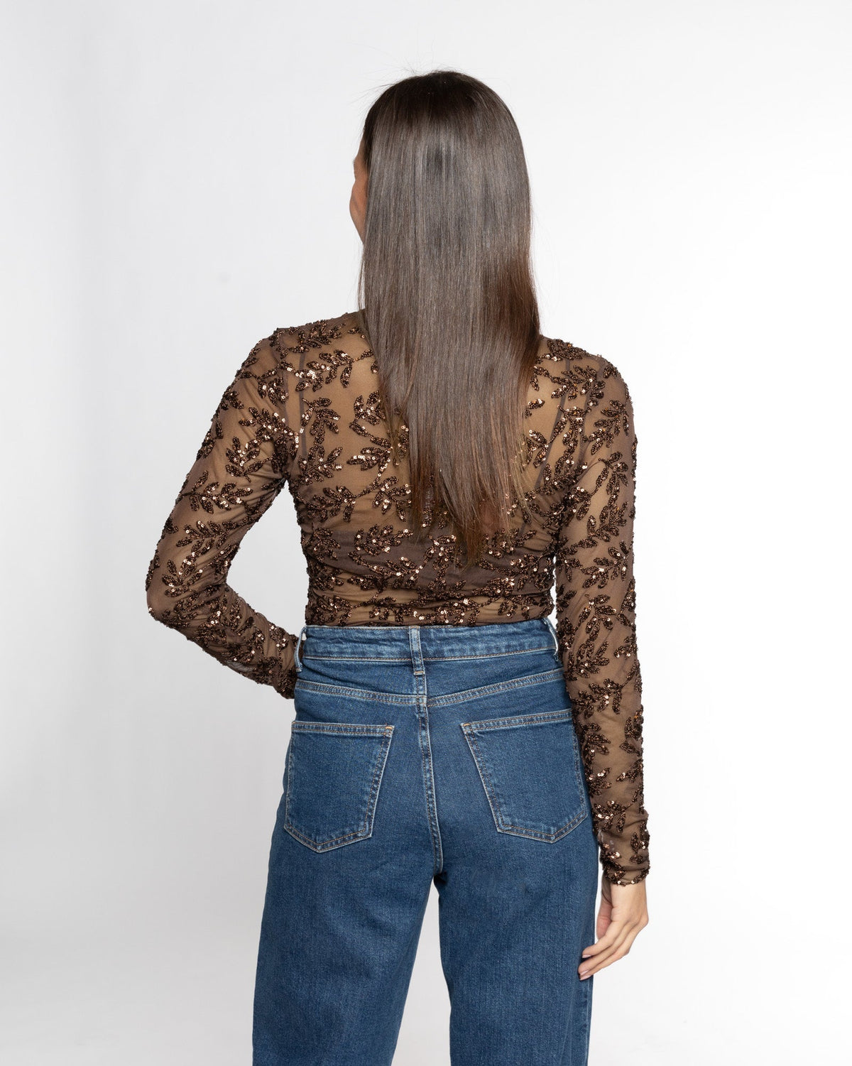 SEQUINS SMALL LEAF TOP BRUIN