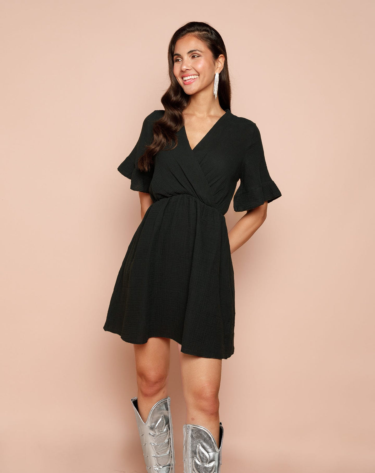 SYLVIE MOUSSELINE DRESS ZWART