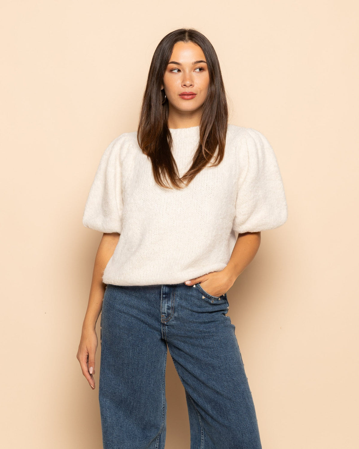 DANI PUFF SLEEVE KNIT CRÈME