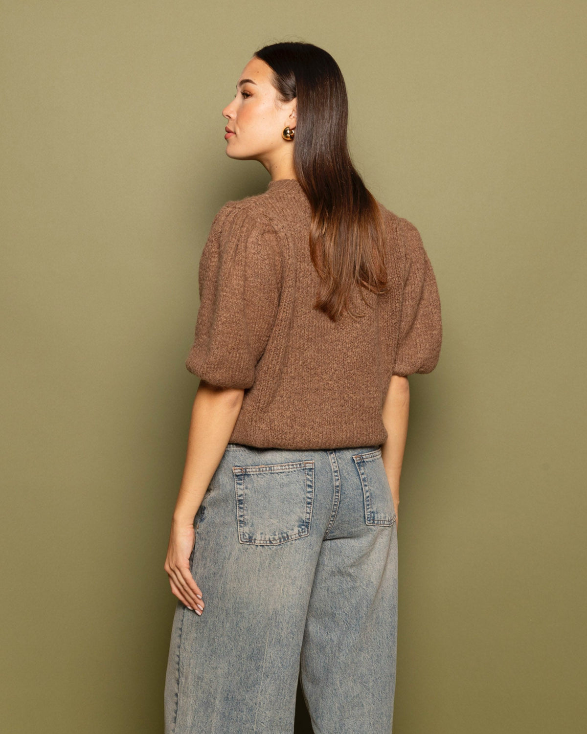 DANI PUFF SLEEVE KNIT LICHTBRUIN