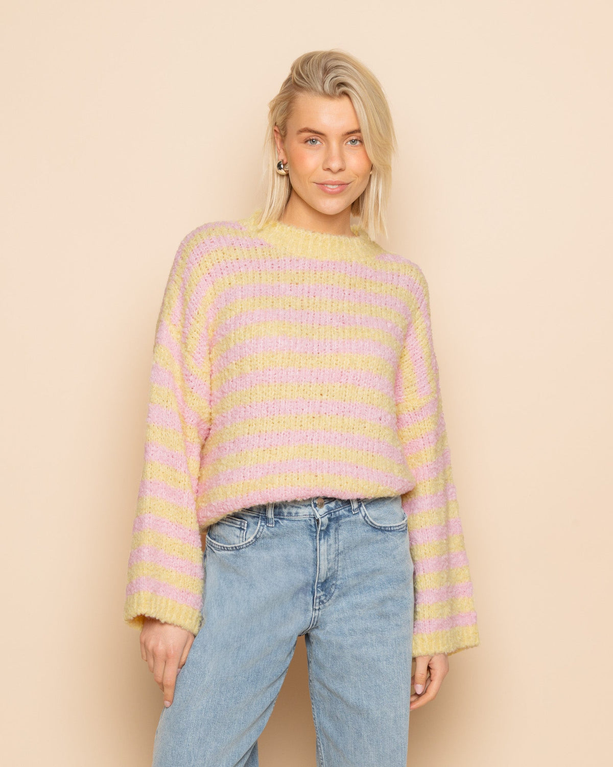 BOUCLE STRIPE KNIT ROZE