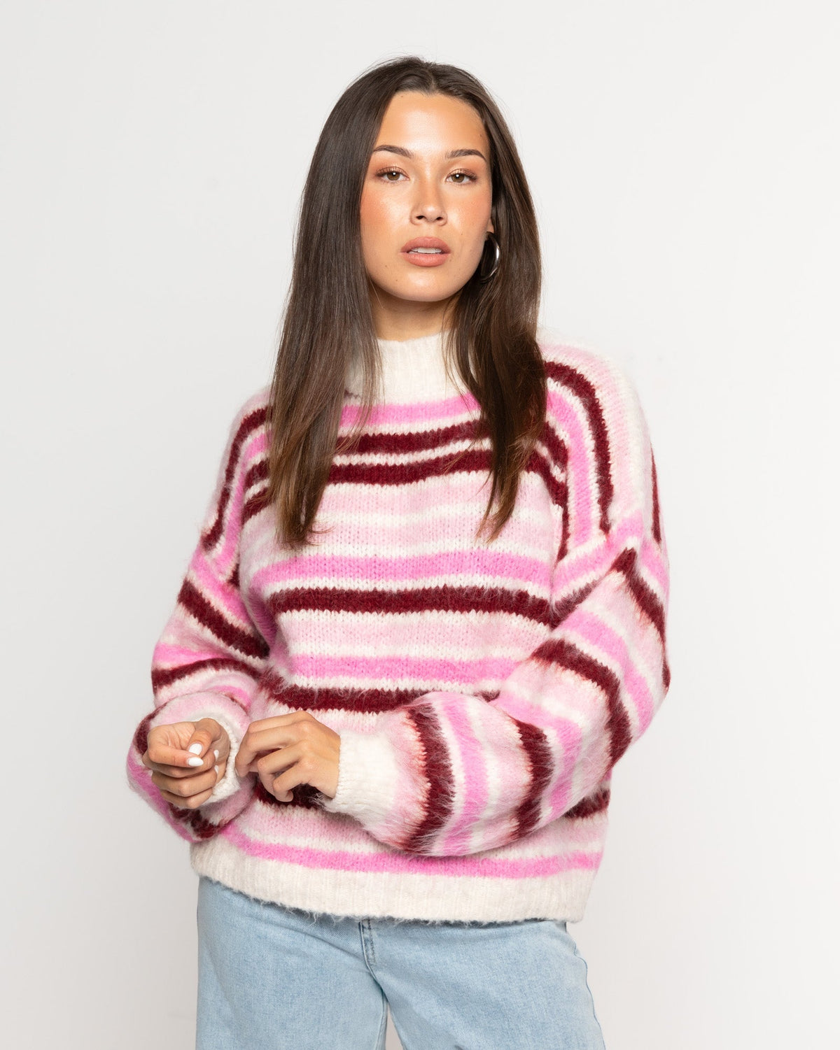 HAIRY STRIPE KNIT ROZE