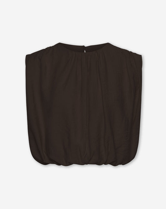 VIVI STRUCTURE BUBBLE HEM TOP DONKERBRUIN