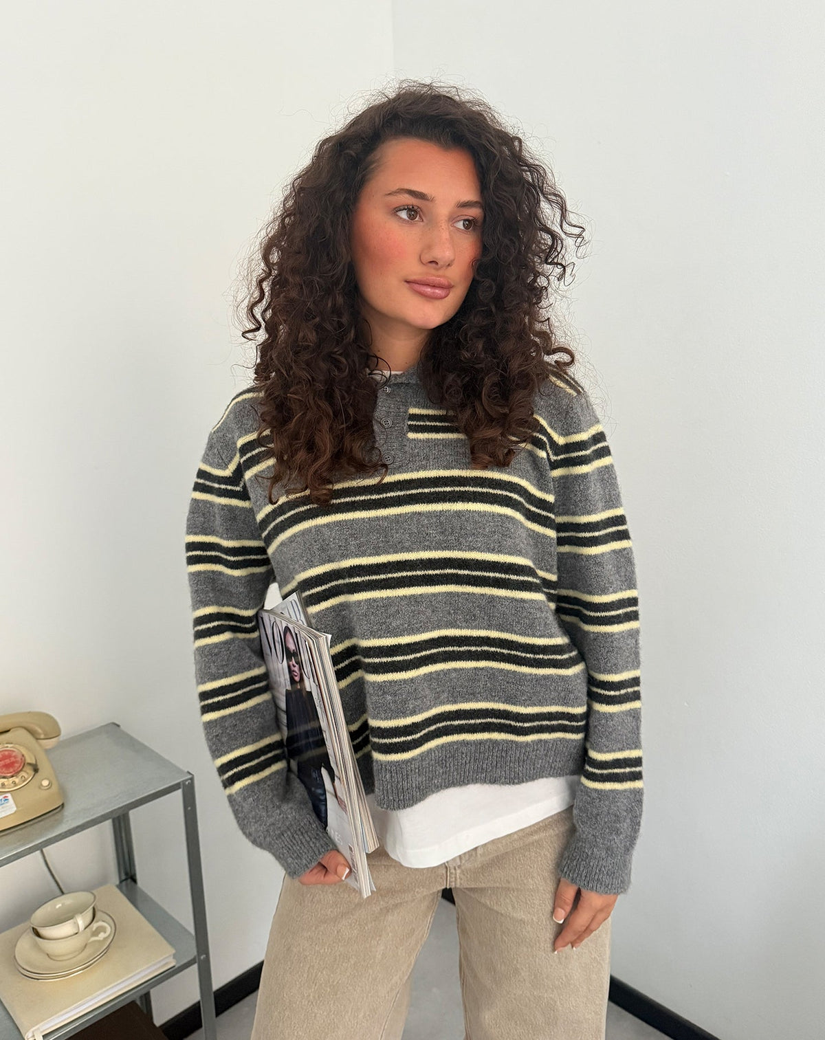 STRIPE KNITTED POLO BOTERGEEL