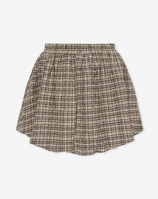 CHECK BUBBLE HEM SKIRT BRUIN