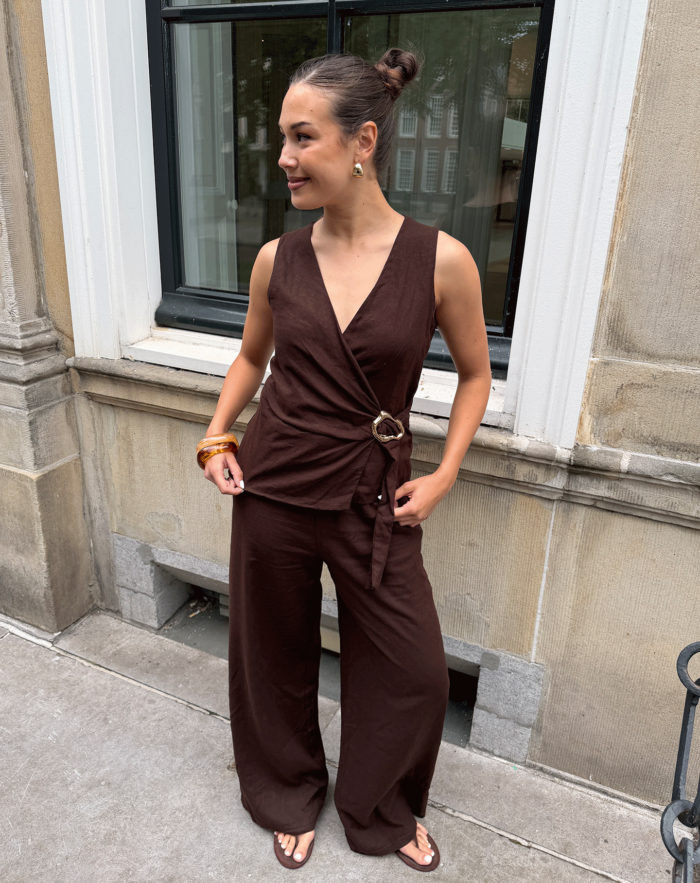LINDE STRAIGHT LEG PANTS PETITE BRUIN