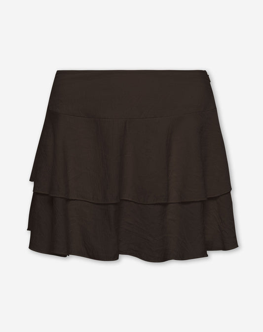 VIVI STRUCTURE RUFFLE SKIRT DONKERBRUIN