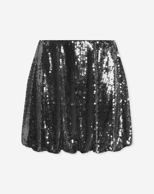 TRANSPARENT SEQUINS BUBBLE HEM SKIRT ZWART