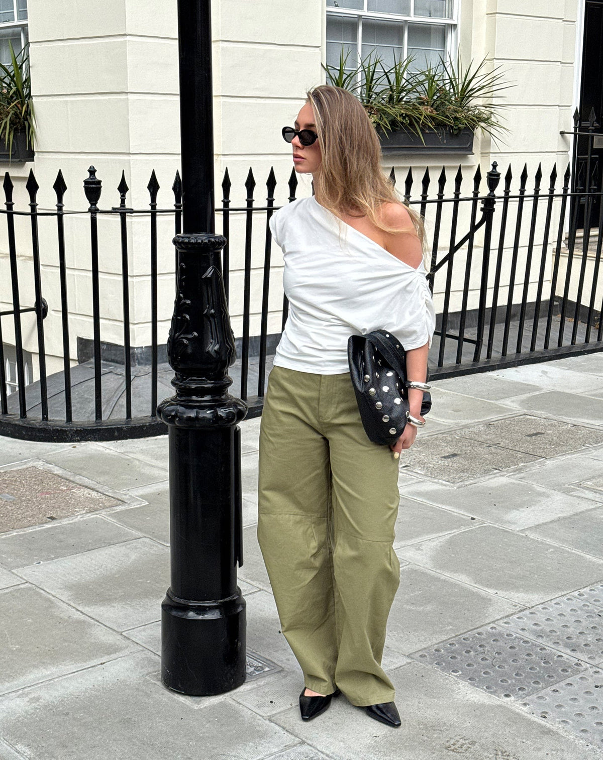 BARREL LEG PANTS PETITE OLIJFGROEN