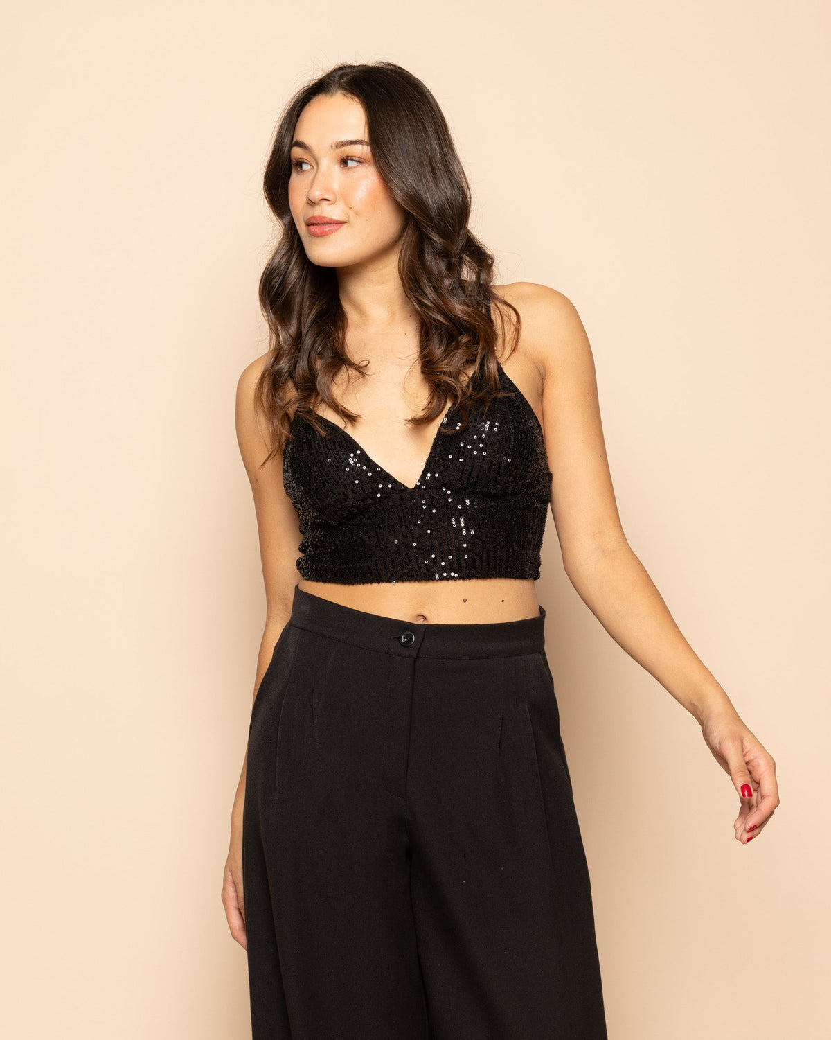 SEQUIN STRAP TOP ZWART