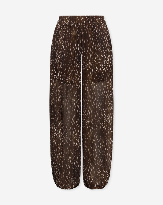 DEER PRINT CHIFFON BALLOON PANTS DONKERBRUIN