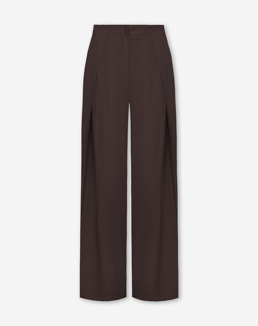 SHELLY VISCOSE PLEAT PANTALON DONKERBRUIN