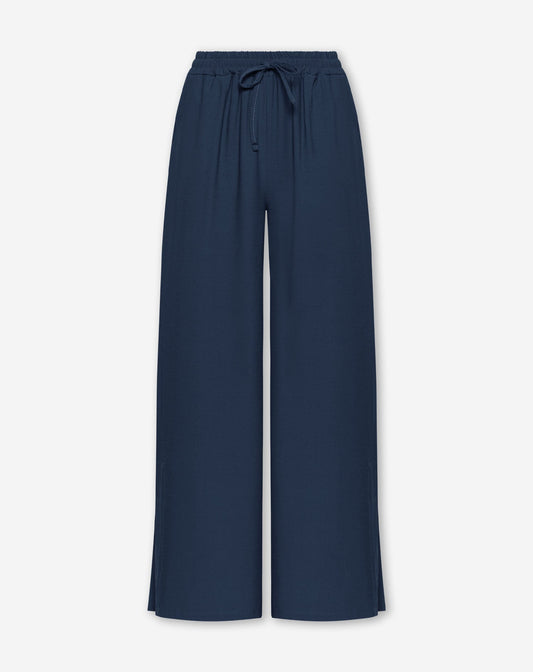 DAVINA VISCOSE SLIT PANTS MARINEBLAUW