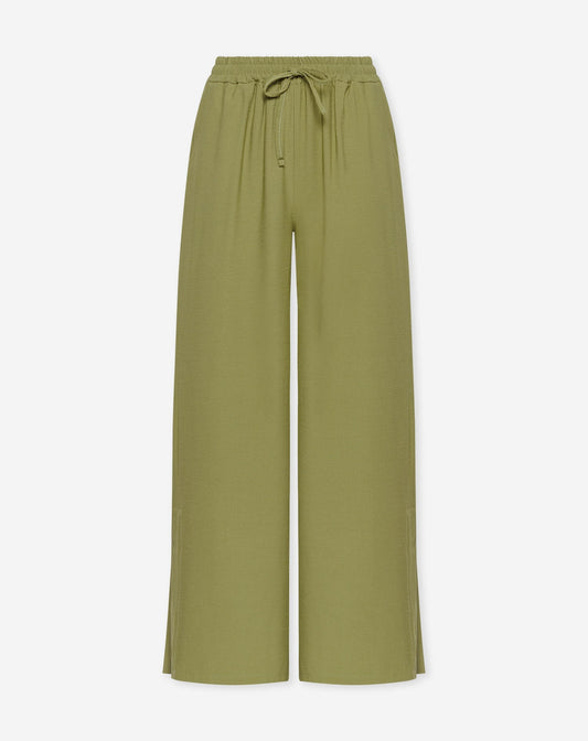 DAVINA VISCOSE SLIT PANTS OLIJFGROEN