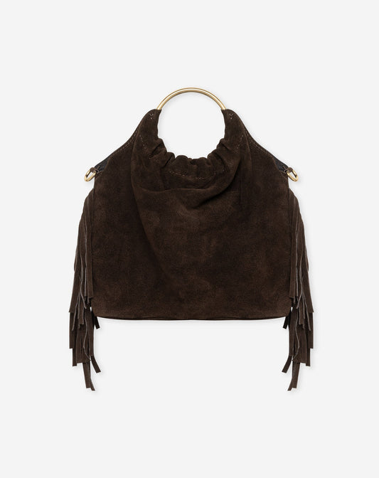 FRINGE SUEDE RING HANDLE BAG DONKERBRUIN