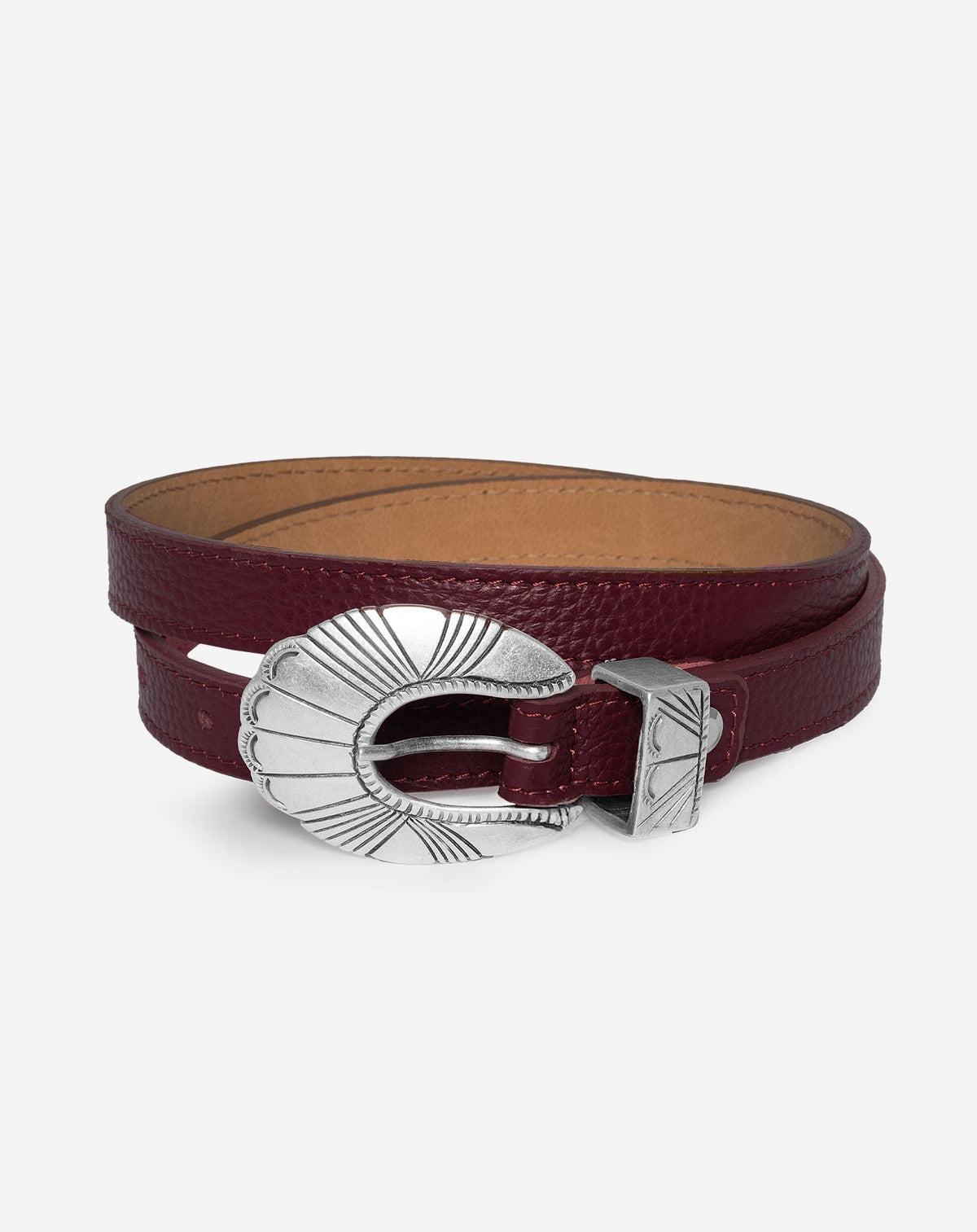 BILLIE WESTERN BELT BURGUNDY