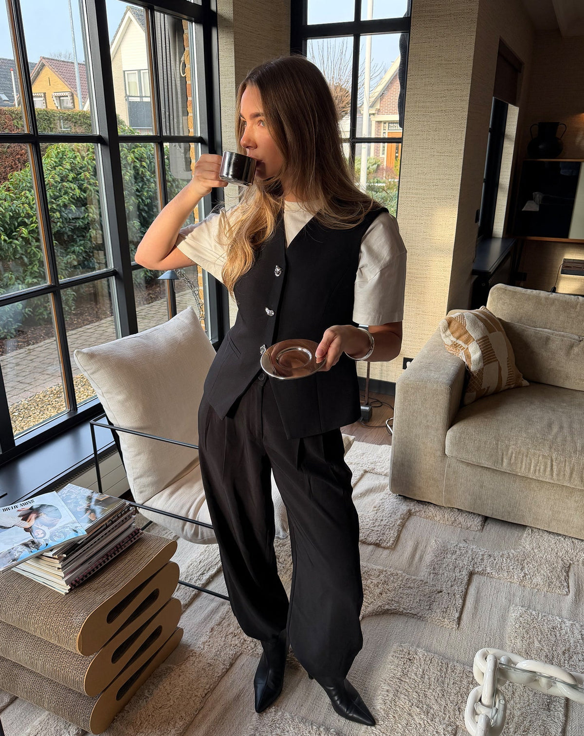 LOU FANCY BUTTON GILET ZWART
