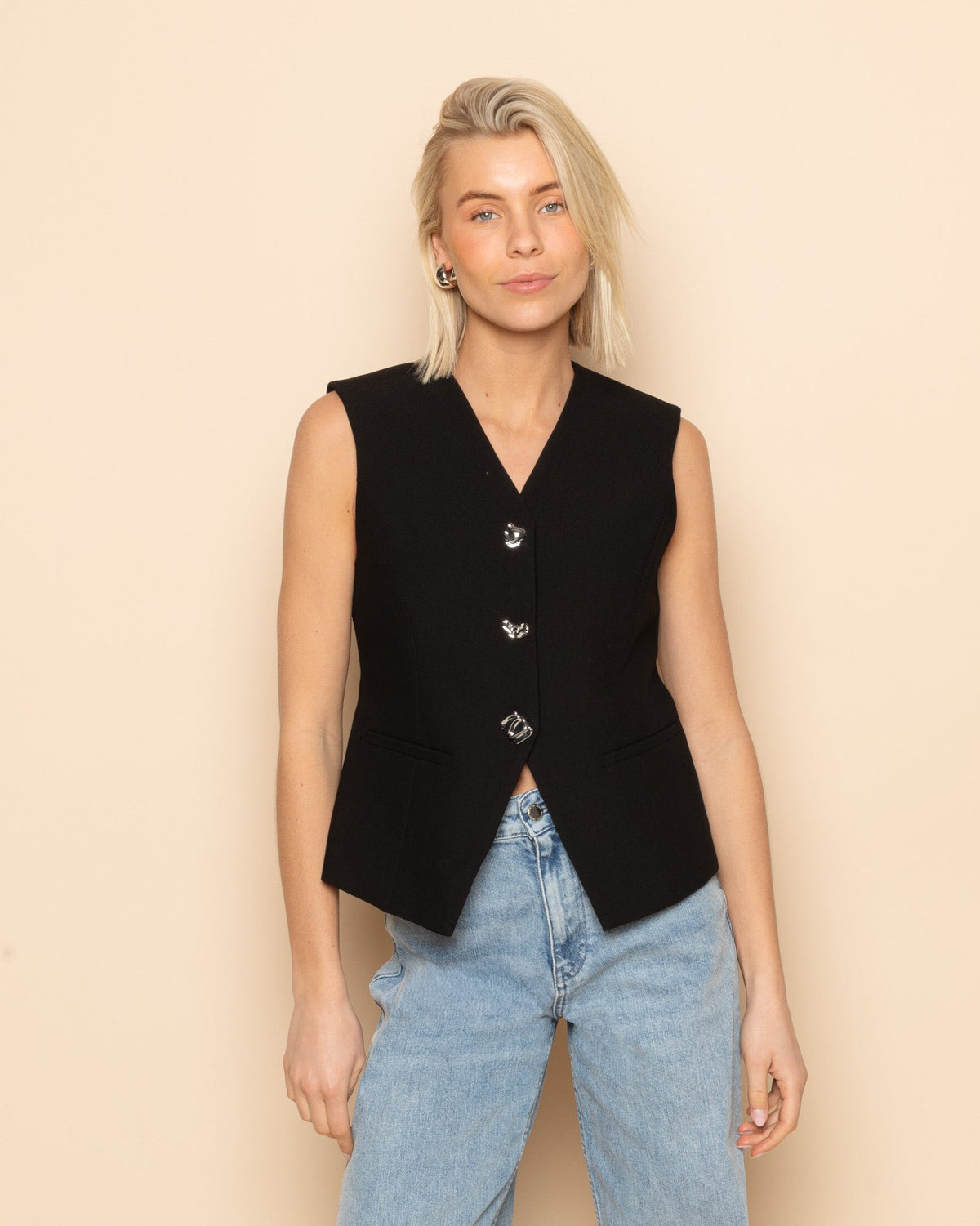 LOU FANCY BUTTON GILET ZWART