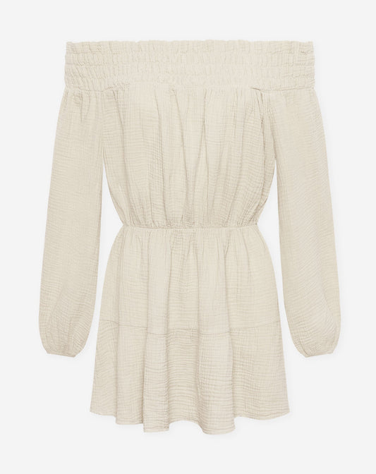 MOUSSELINE OFF SHOULDER DRESS ZAND