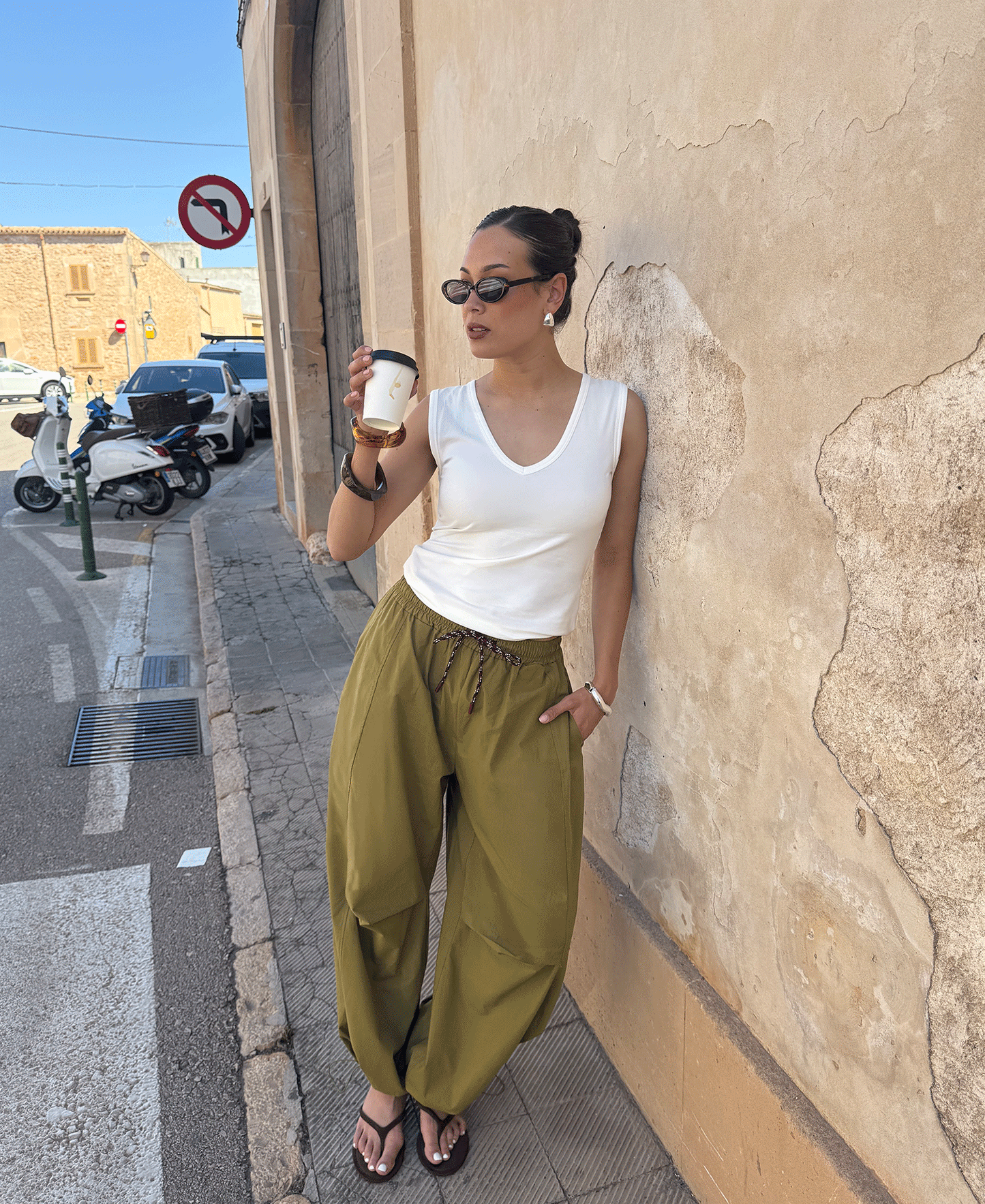 DILARA BALLOON PANTS TALL OLIJFGROEN