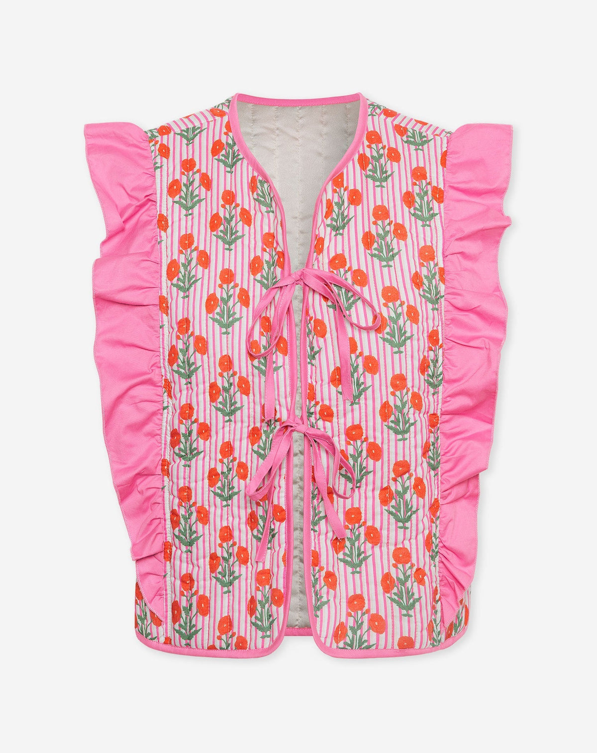 FLOWER RUFFLE GILET ROZE