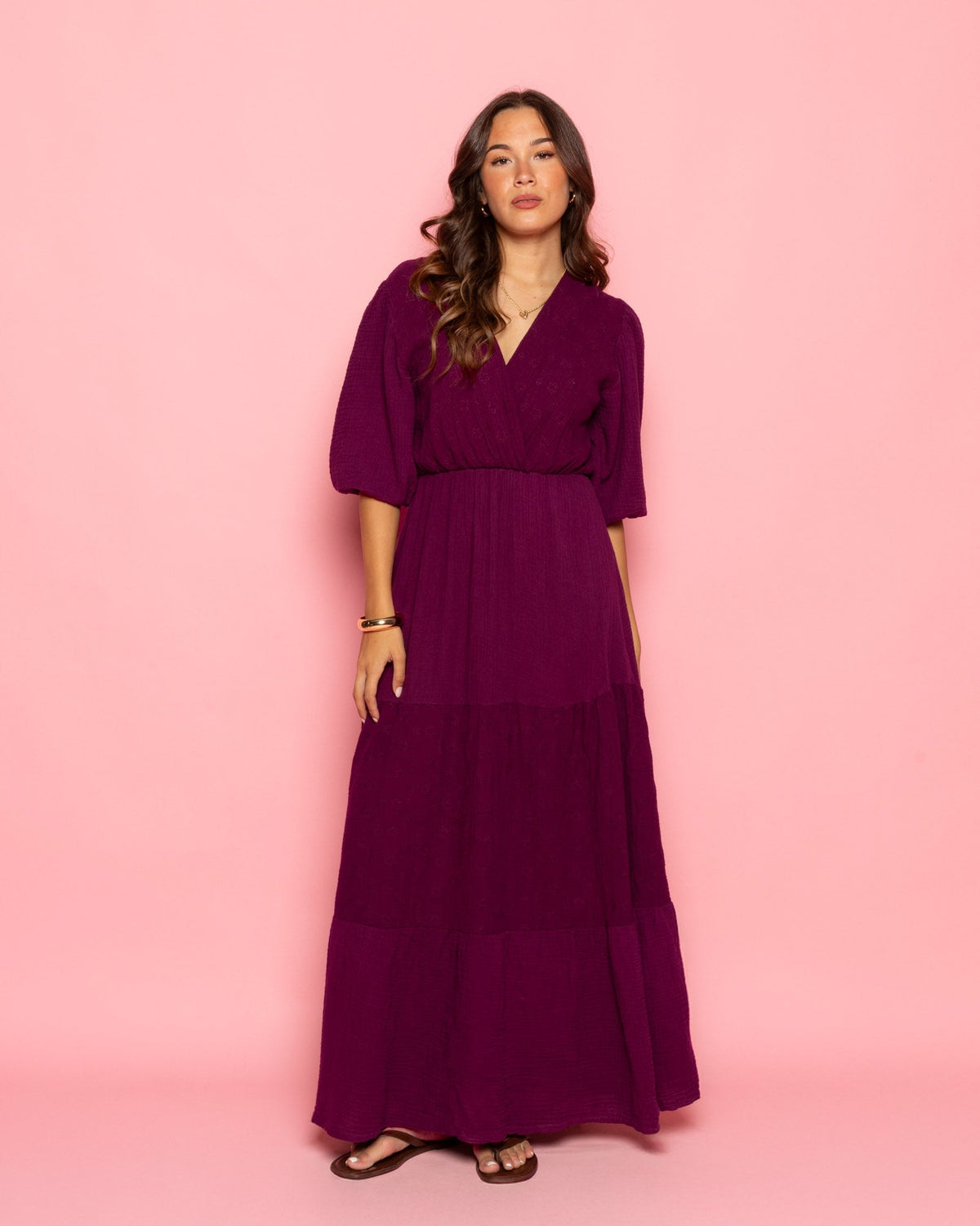 LOIZA FLOWER MOUSSELINE MAXI DRESS CHERRY