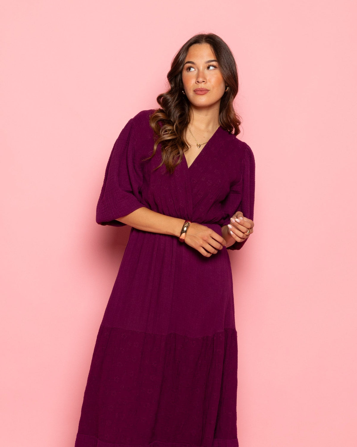 LOIZA FLOWER MOUSSELINE MAXI DRESS CHERRY