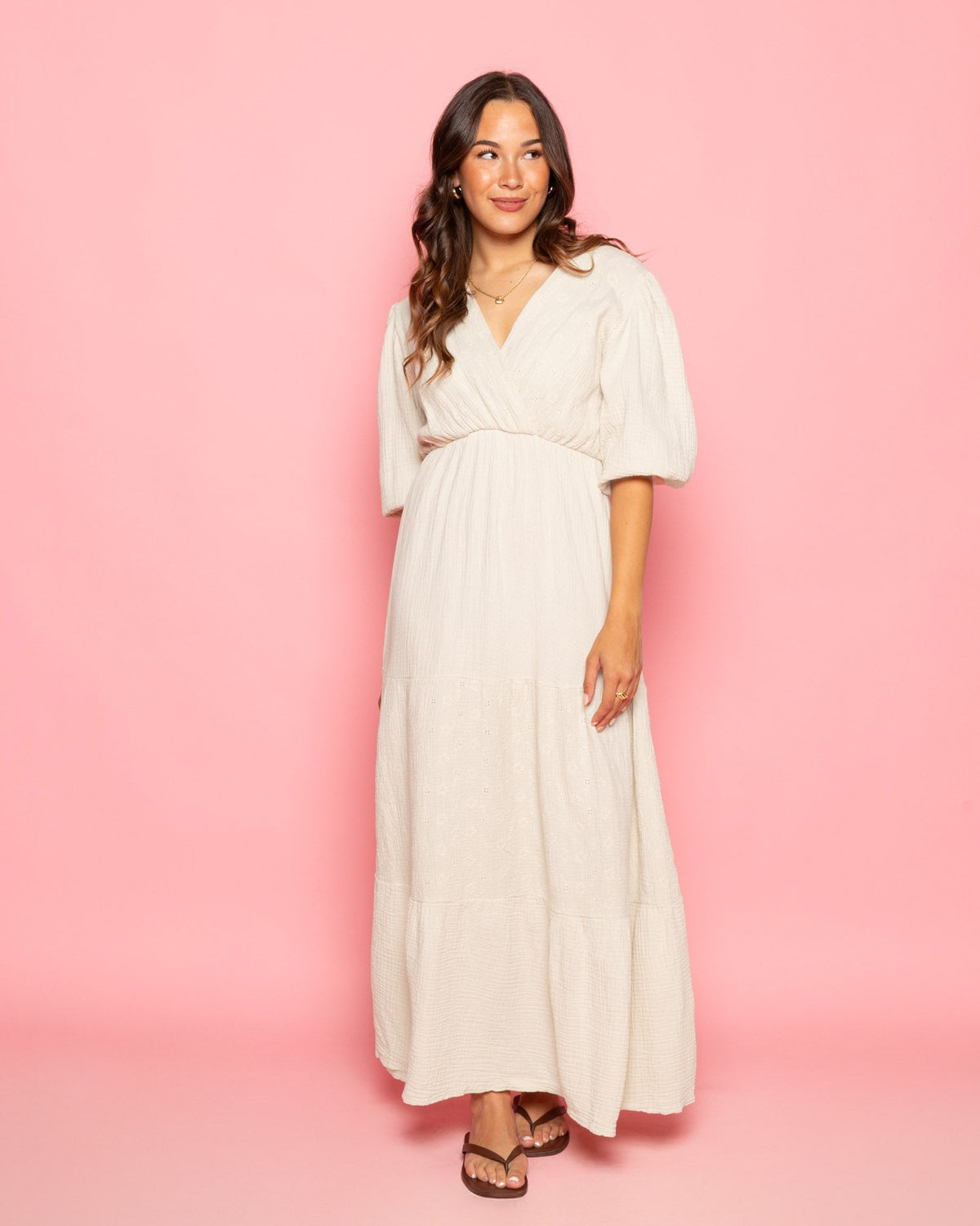 LOIZA FLOWER MOUSSELINE MAXI DRESS ZAND