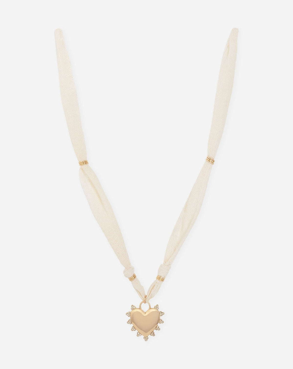 LINEN HEART CORD NECKLACE BEIGE