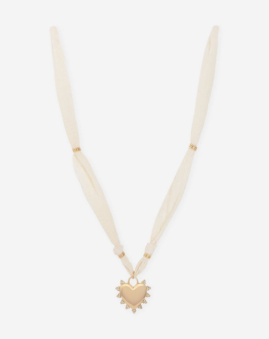 LINEN HEART CORD NECKLACE BEIGE