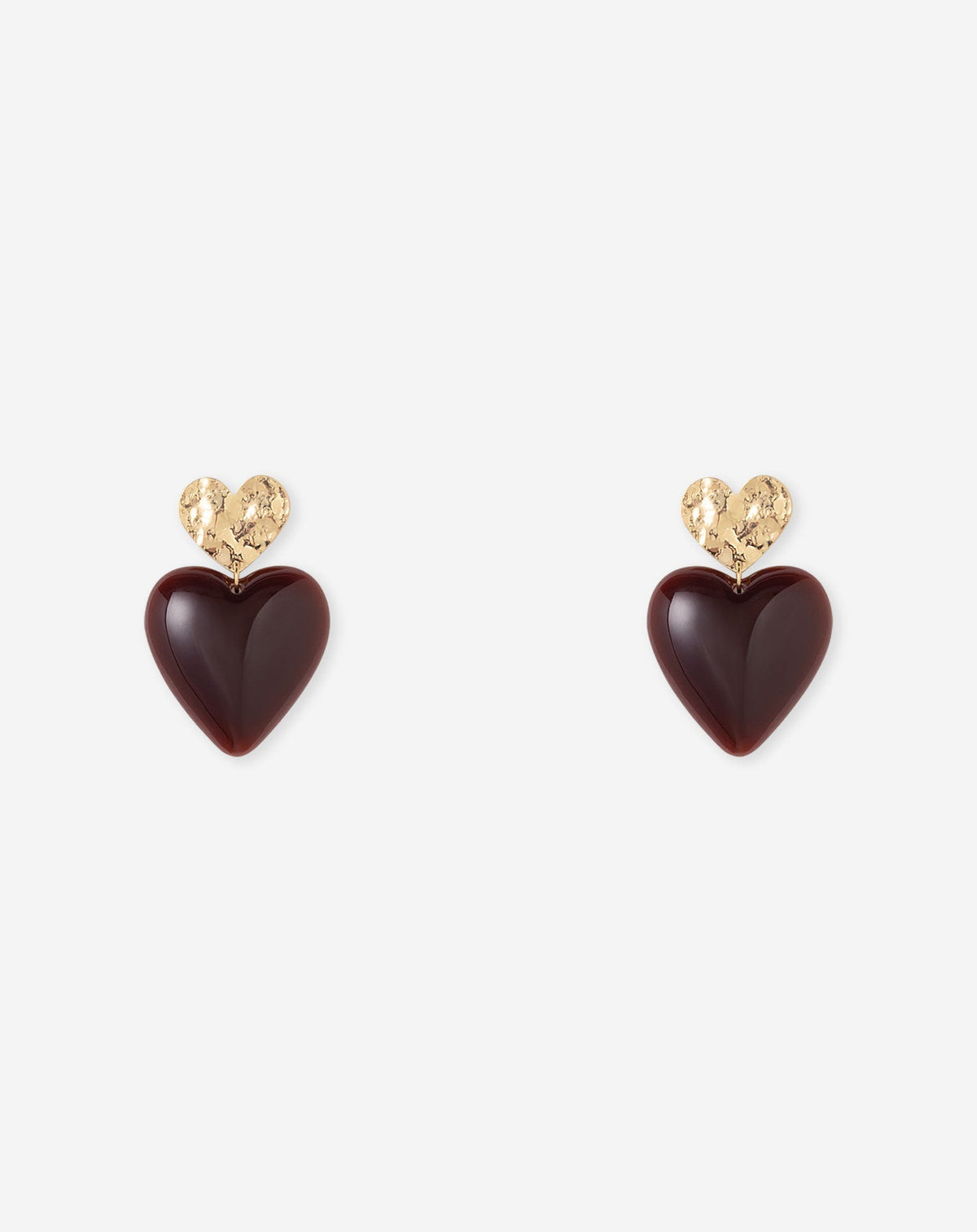 DOUBLE HEART RESIN EARRINGS BURGUNDY