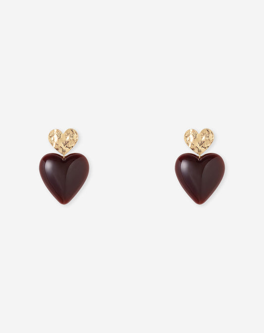 DOUBLE HEART RESIN EARRINGS BURGUNDY