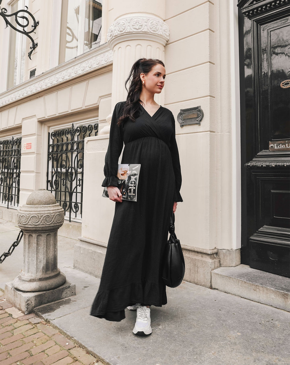 MOUSSELINE MAXI RUFFLE DRESS ZWART
