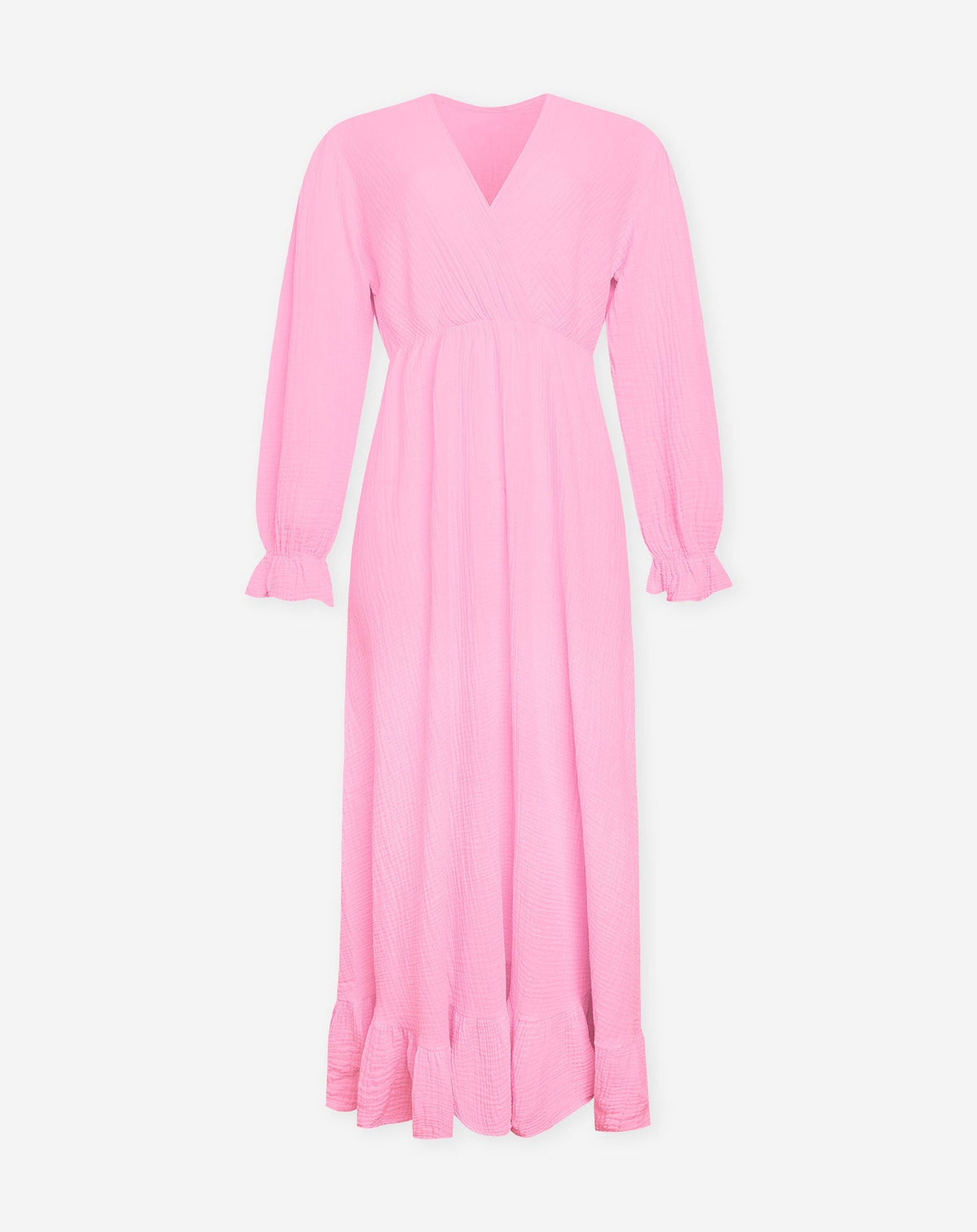 MOUSSELINE MAXI RUFFLE DRESS HARD ROZE