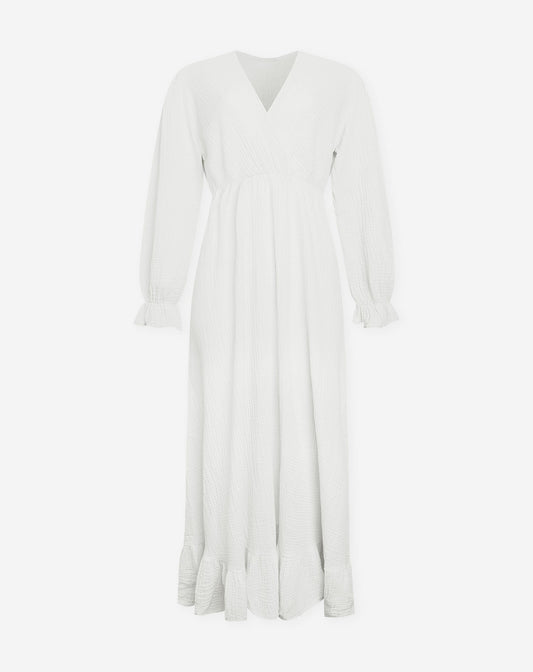 MOUSSELINE MAXI RUFFLE DRESS CRÈME