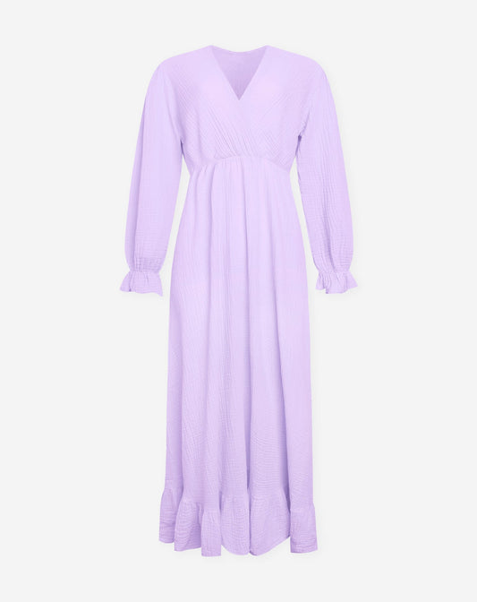 MOUSSELINE MAXI RUFFLE DRESS LILA
