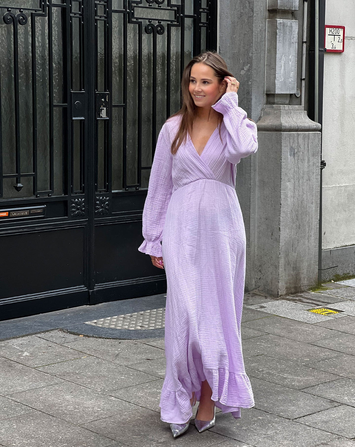 MOUSSELINE MAXI RUFFLE DRESS LILA