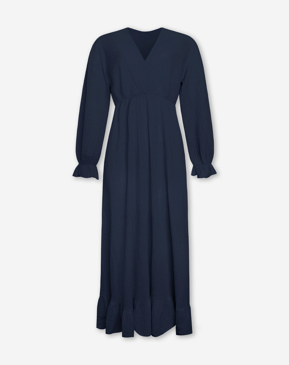 MOUSSELINE MAXI RUFFLE DRESS MARINEBLAUW