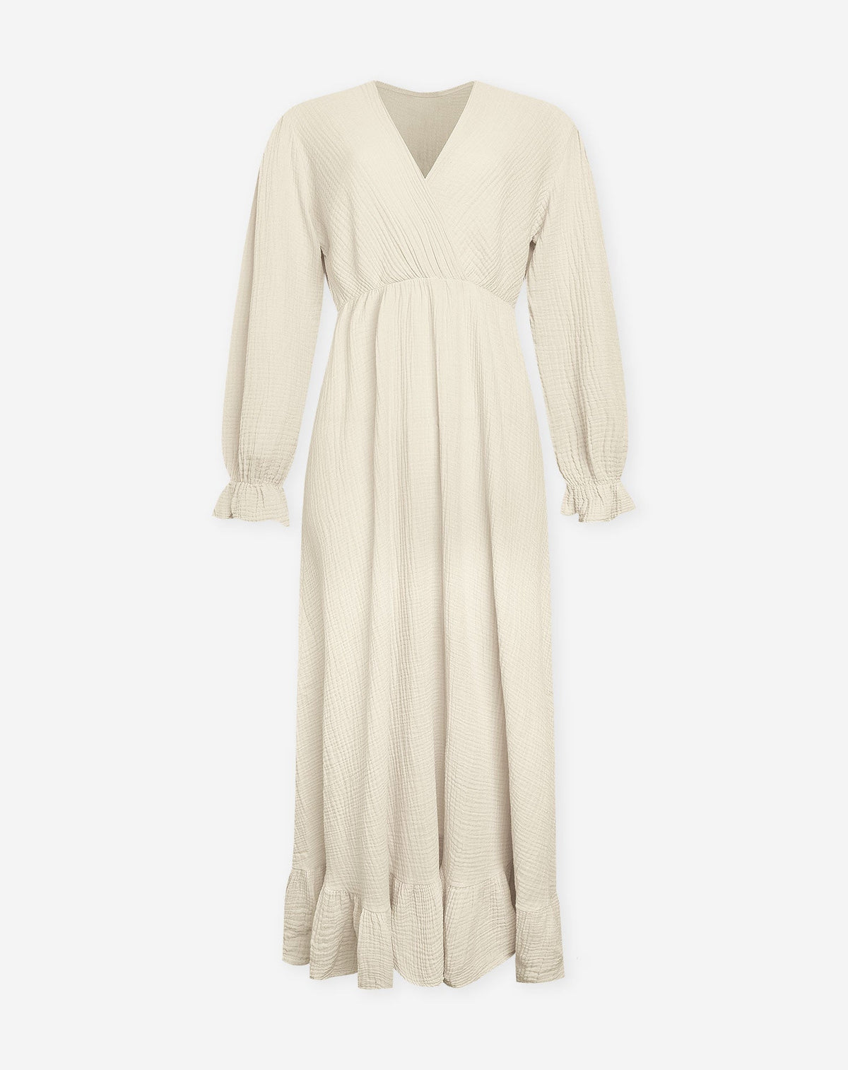 MOUSSELINE MAXI RUFFLE DRESS ZAND